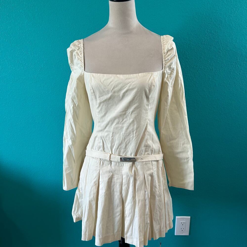 NWT Reformation Luella Dress Sugar Organic Cotton Pleated Squared Neck Size 8 - Picture 3 of 6